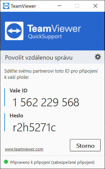 Spuštěný TeamViewer QuickSupport